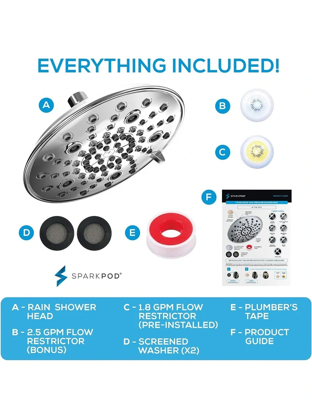 SparkPod 7 Spray Settings Shower Head